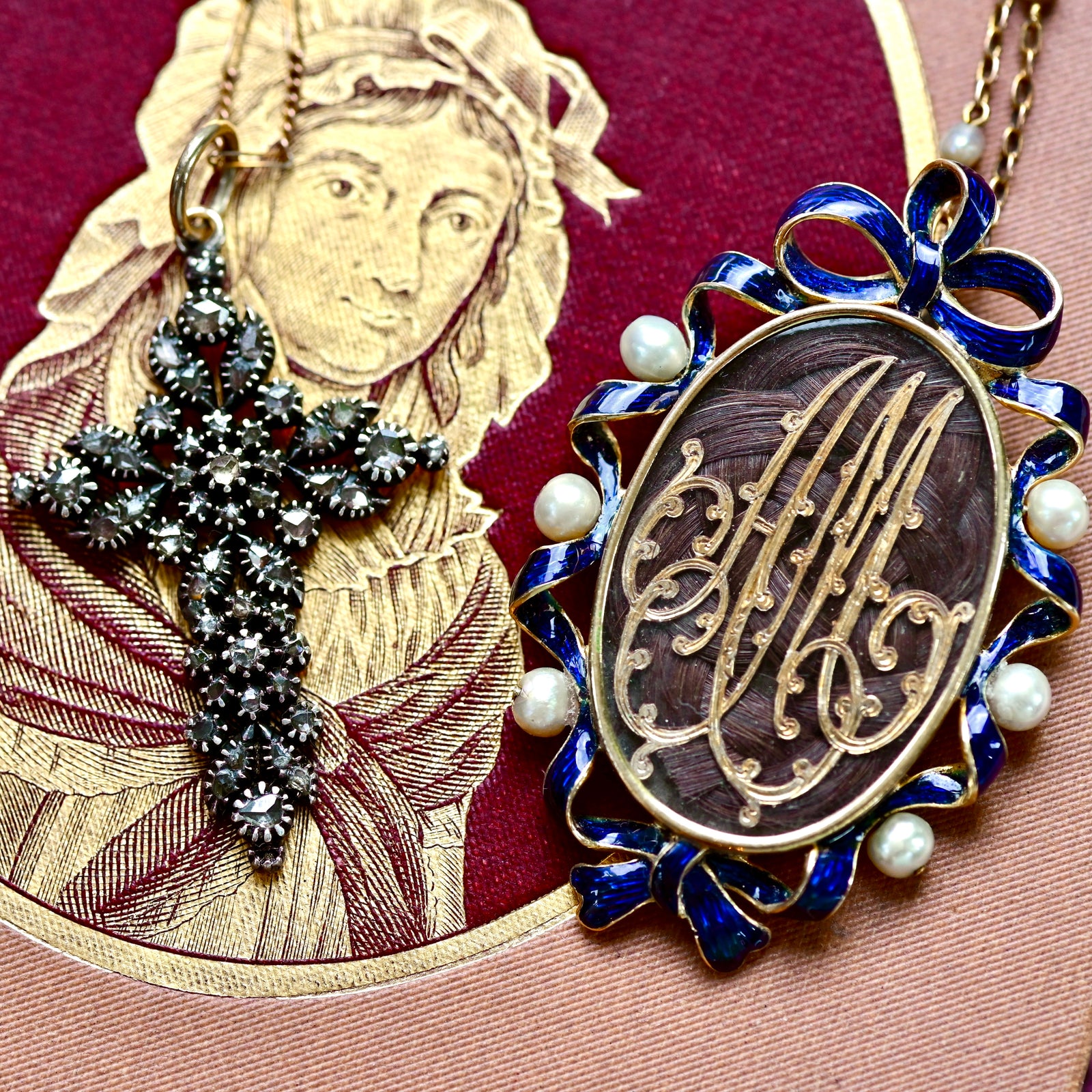 18K French Victorian Monogram AM/MA Enamel Pendant – Lace Jewels