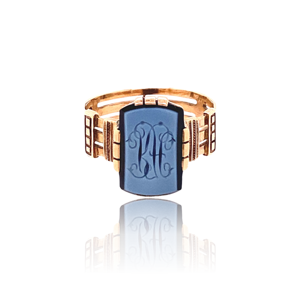 9K Victorian Monogram RH/HR Intaglio Ring