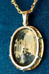 18K French Victorian Citrine Intaglio Monogram LP/PL Pendant