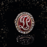 18K & Silver Georgian Diamond Red Enamel Monogram LP/PL Ring
