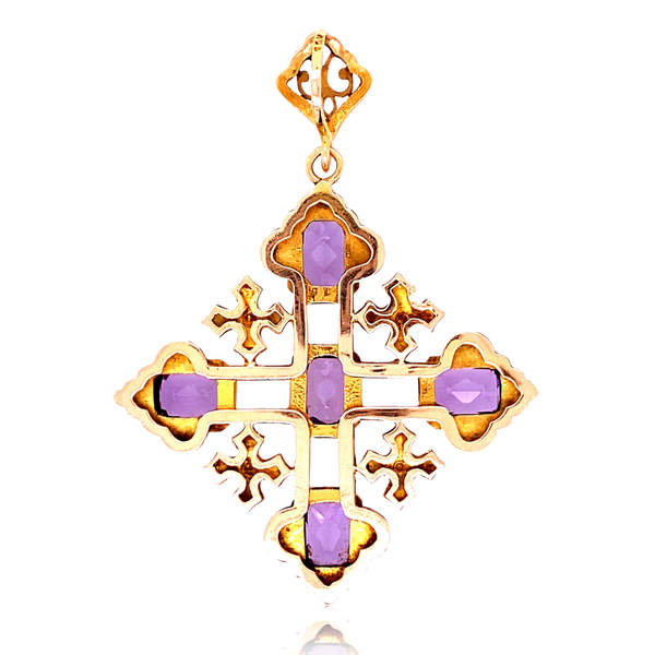14K Vintage Alexandrite Jerusalem Cross Pendant