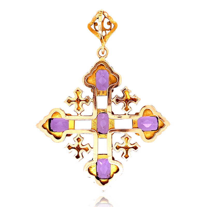 14K Vintage Alexandrite Jerusalem Cross Pendant
