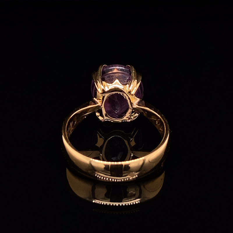 18K French Victorian Diamond & Amethyst Initial A/V Ring