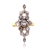 14K & Silver European Victorian Diamond Floral Navette Ring