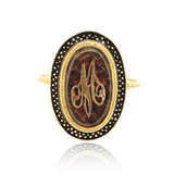 18K French Victorian Initial M Black Enamel Ring with Hairwork