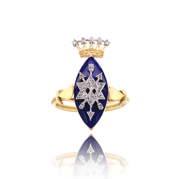 18K & Silver Victorian Diamond Crowned, Star & Arrow Enamel Ring