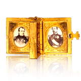 Gold Gilt French Napoleon III Book Locket with Original Photographs