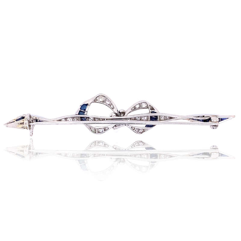 Platinum Art Deco Diamond & Sapphire Bow Brooch