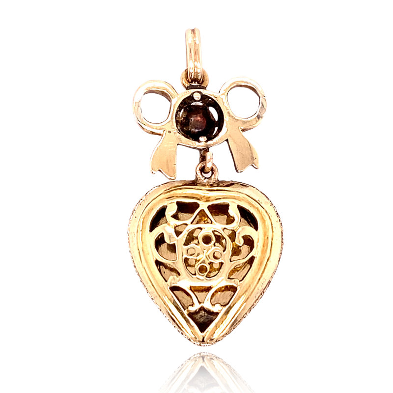 14K Victorian Diamond Bow Heart Vinaigrette Locket