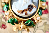 Sold on Layaway | 18K Victorian Hardstone Agate Double Cameo with Pearl & Green Enamel Brooch-Pendant Suite