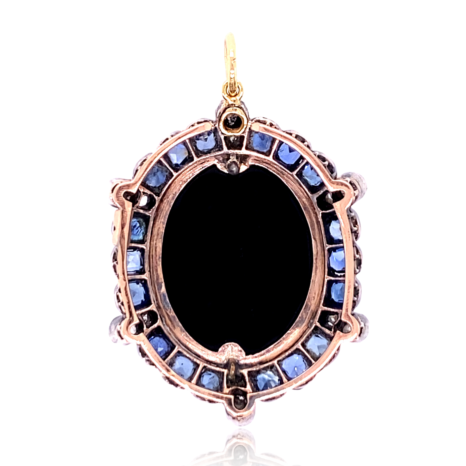 18K & Silver French Victorian Diamond, Sapphire & Onyx Cameo 