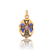 18K French Victorian Enamel & Diamond Cherubs Angel Cross Locket