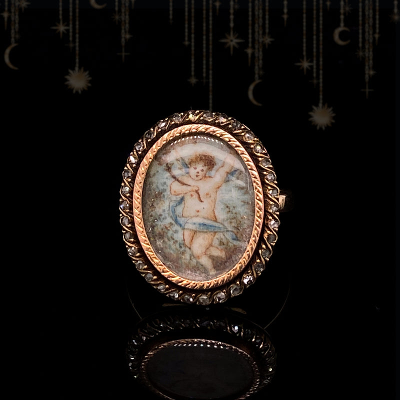 14K German Victorian Miniature Cherub Diamond Ring