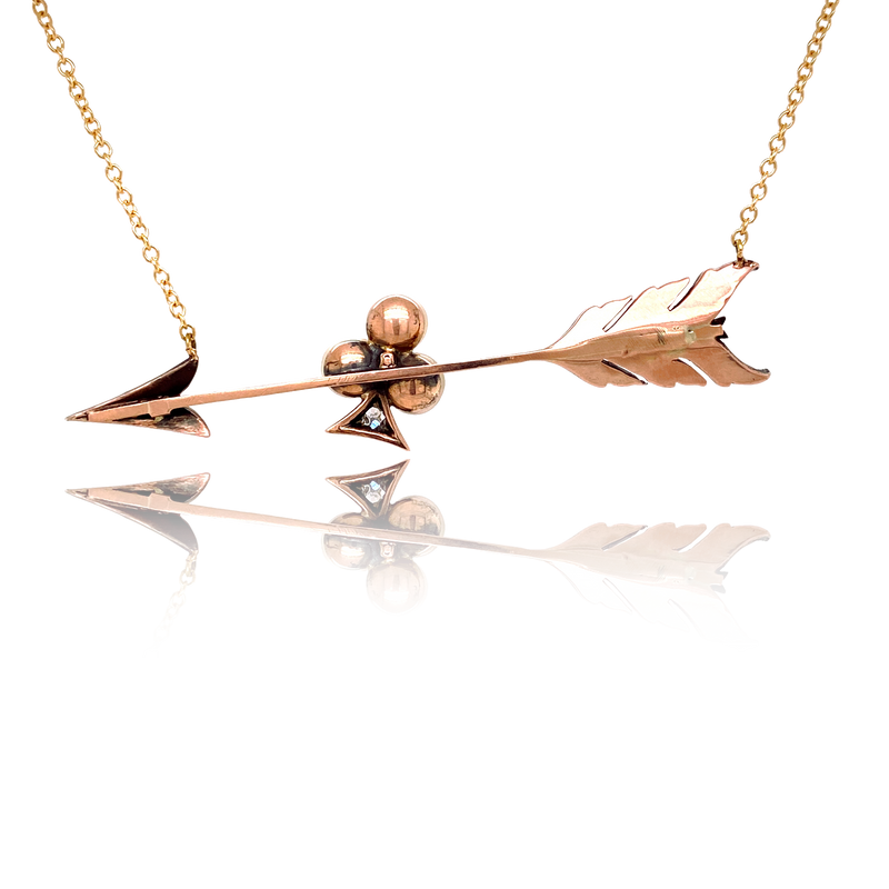 9K & Silver Victorian Diamond & Pearl Clover Arrow Necklace