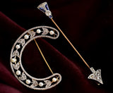 18K & Platinum French Art Deco Diamond & Sapphire Arrow Jabot Pin