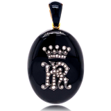 18K & Silver Victorian Diamond Onyx Coronet Crown Monogram HR/RH Locket