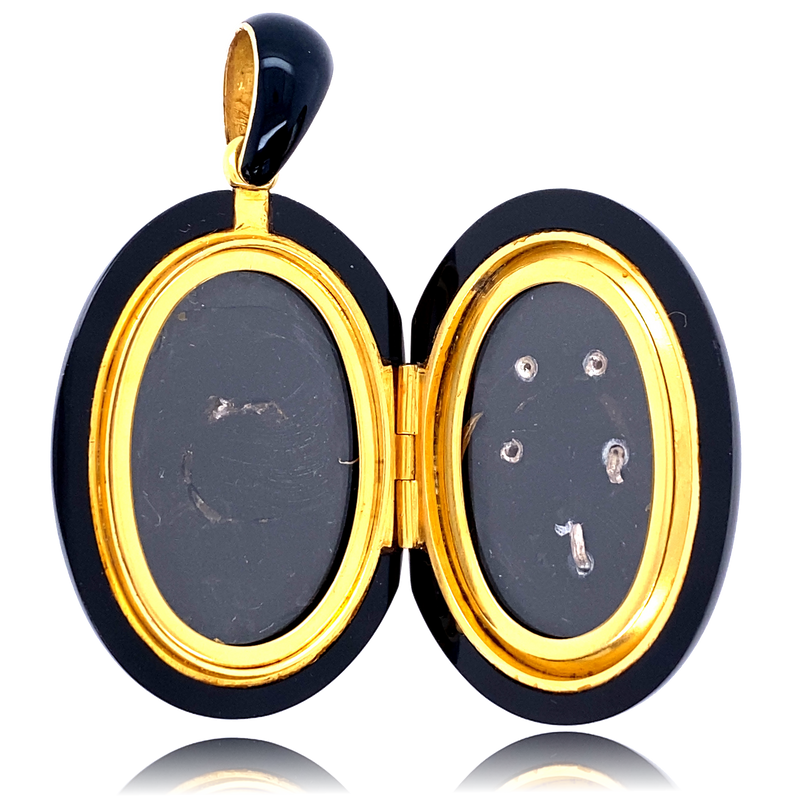 18K & Silver Victorian Diamond Onyx Coronet Crown Monogram HR/RH Locket