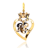 14K & Silver Victorian Diamond & Enamel Monogram BR/RB Crowned Heart Pendant