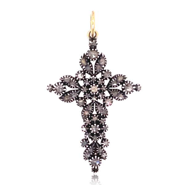 18K & Silver Victorian Diamond Cross Pendant