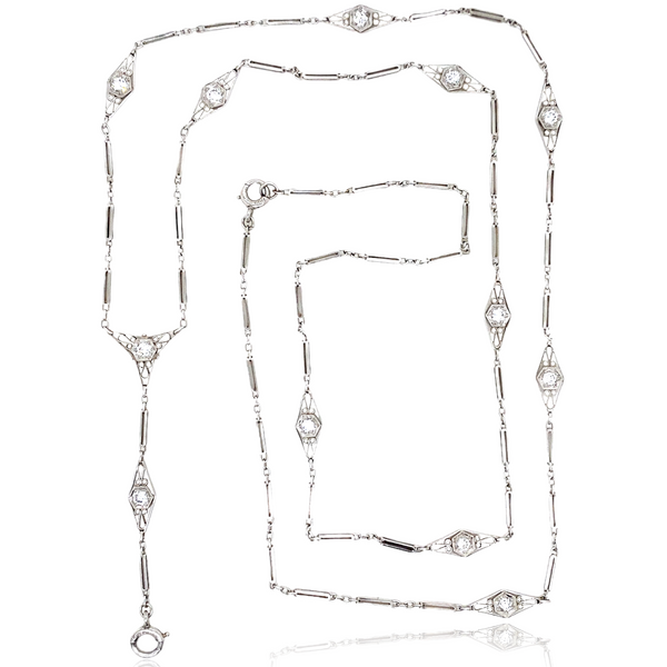 Platinum Edwardian Diamond Filigree Chain 25.25"