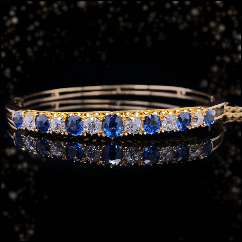 18K Victorian Diamond Sapphire Bangle