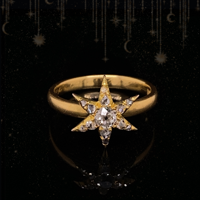 18K & 22K Diamond Star Ring Inscribed " FMH to CP Dec 25. 1919"