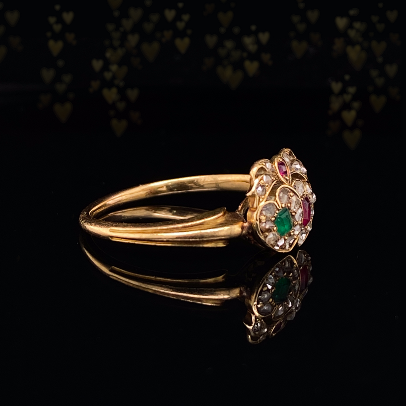 K European Victorian Diamond, Emerald & Ruby Crowned Double
