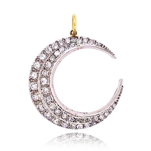 18K & Silver Victorian Diamond Crescent Pendant