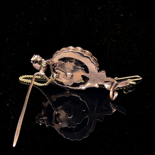 14K Dutch Victorian Diamond Floral Crescent Brooch