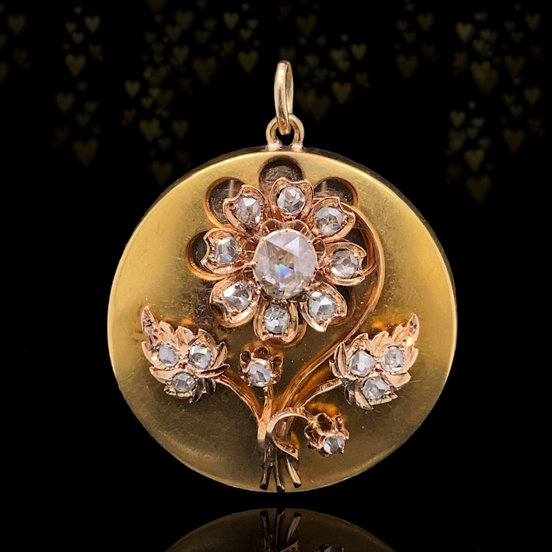 14K Dutch Victorian Diamond Flower Pendant