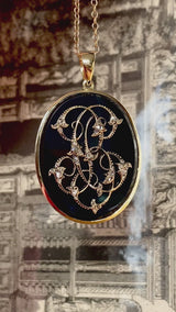 18K & Silver French Victorian Diamond & Onyx Monogram BC/CB Pendant