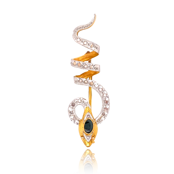 18K & Platinum French Victorian Diamond & Emerald Snake Slider Brooch-Pendant