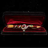 18K & Platinum French Victorian Diamond, Emerald & Ruby Snake Arrow Brooch With Original Box