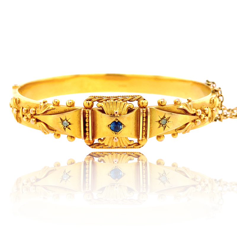 9K Edwardian Etruscan Diamond & Sapphire Bangle c.1909