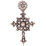 18K & Silver Victorian Flemish Belgian Diamond Cross Pendant