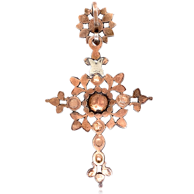 18K & Silver Victorian Flemish Belgian Diamond Cross Pendant