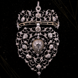 14K & Silver Belgian Georgian Diamond Flemish Heart Pendant