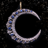 14K & Silver Victorian Diamond & Sapphire Fleur De Lis Crescent Pendant