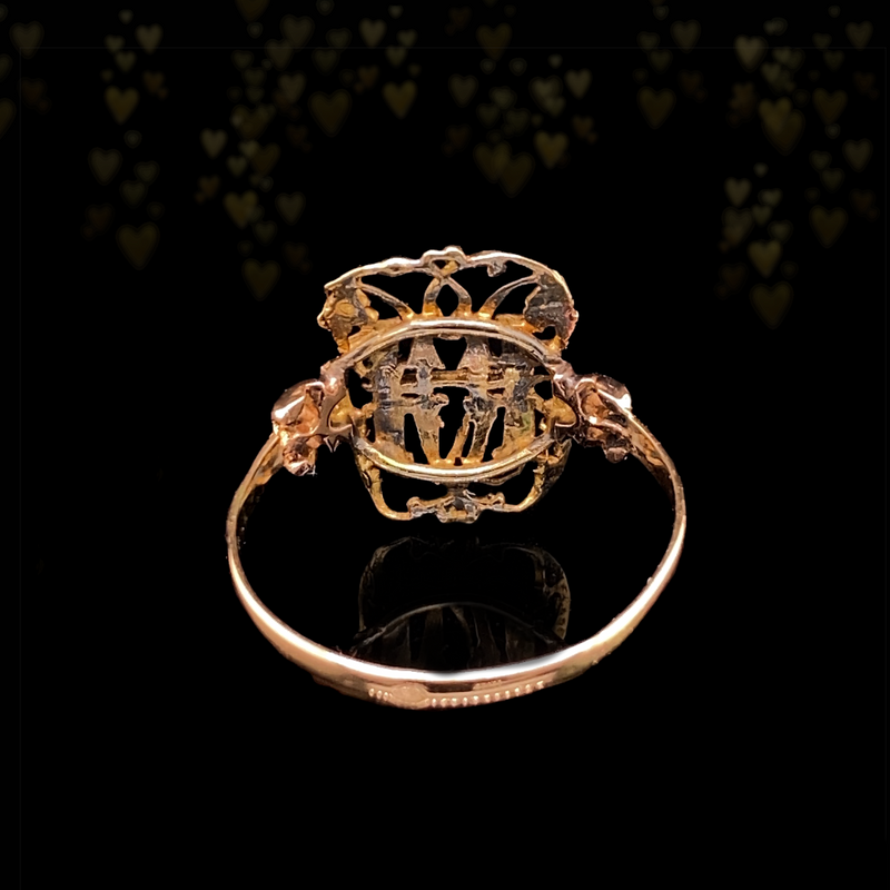 18K European Victorian Diamond Initial H Ring