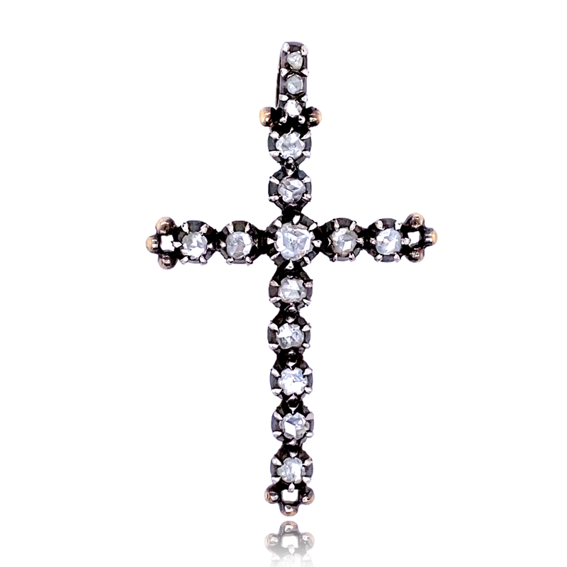 18K & Silver Georgian Diamond Cross Pendant