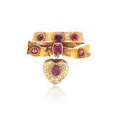 15K Georgian/Victorian Garnet Bow Brooch-Pendant with Heart Locket
