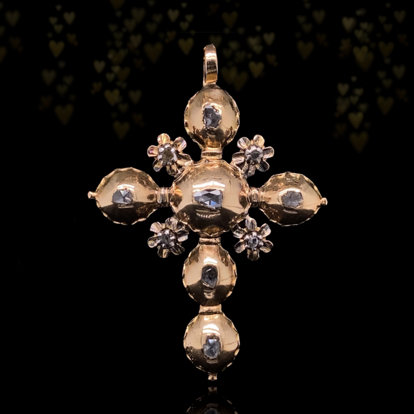 14K Belgian Georgian Diamond Flemish Cross Pendant
