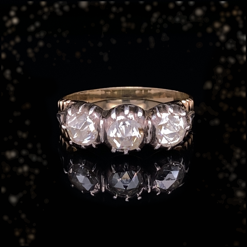 14K & Silver Georgian/Victorian Collet Three Stone Diamond Ring