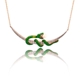 18K & Platinum Victorian Diamond & Ruby Guilloche Enamel Snake Crescent Necklace
