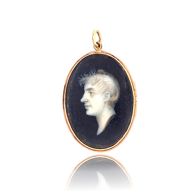 18K Georgian Grisaille Portrait Miniature Pendant-Locket