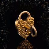 10K Edwardian Repousse Heart Padlock Pendant with Original Key (Actual Lock)