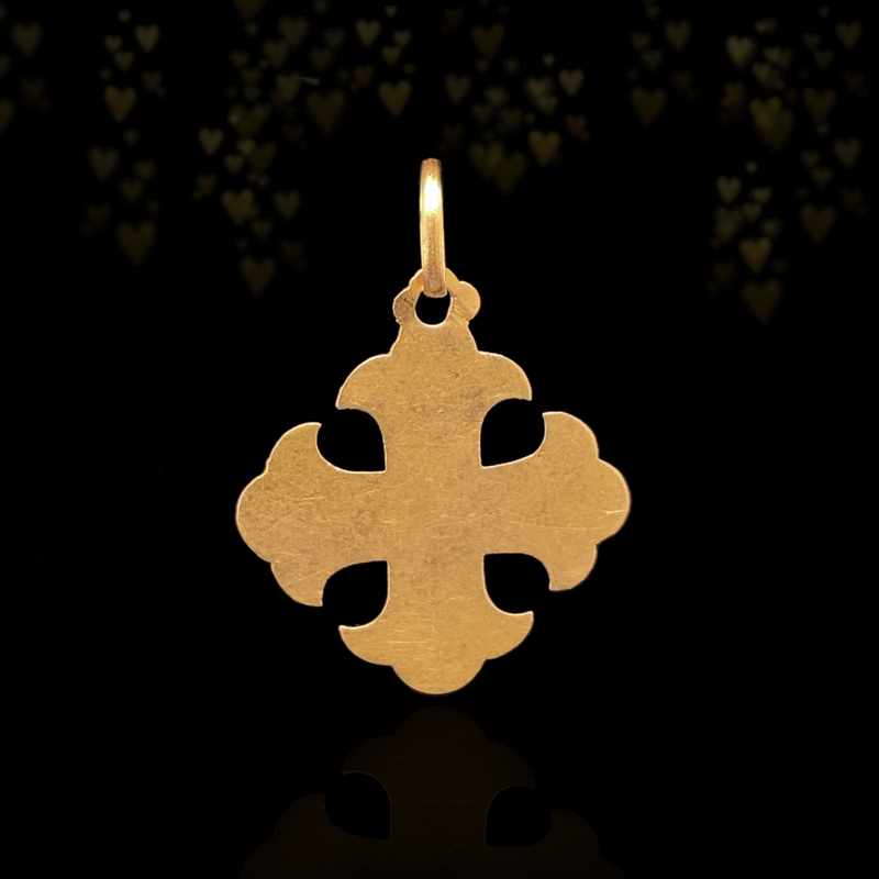 18K French Victorian Holy Communion Cross & Fleur De Lis Medal Pendant (Trio)