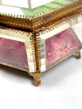 French Victorian Hexagon Trinket Tufted Silk Glass Box (Maroon Red)