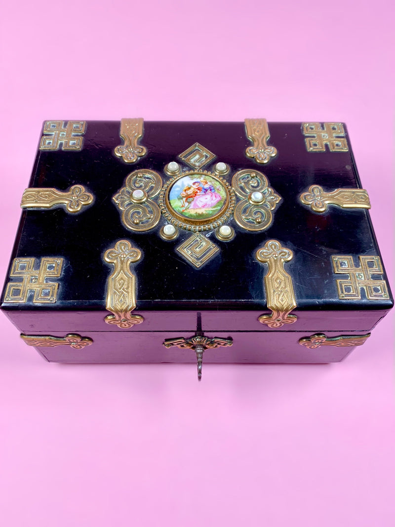 French Victorian Porcelain Portrait Silk Box (Ballerina Pink)