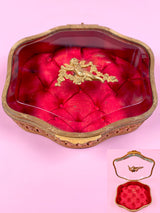 French Victorian Trinket Cherubs Tufted Silk Glass Box (Crimson Red)